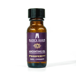 Prosperity anointing oil by Kates Magik in .5 ounce glass amber bottle