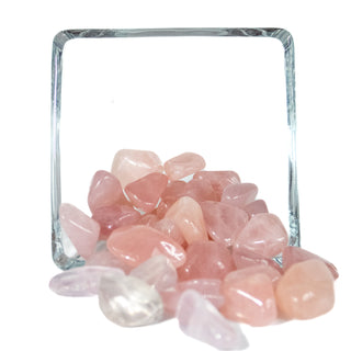 Several tumbled rose quartz pocket stones showing natural variation in color from very light to deep pink.