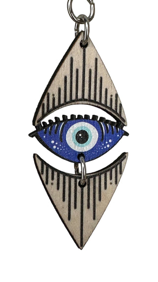 Evil Eye Earrings | Laser-Cut Wood & Stainless Steel