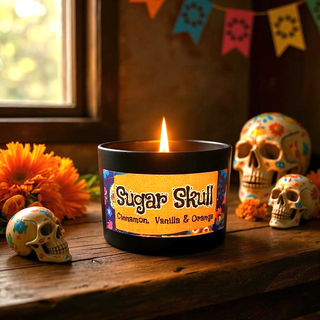 Sugar Skull Candle with Obsidian | Cinnamon, Vanilla & Orange