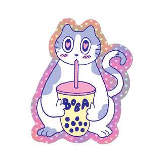 Boba Cat Holographic Vinyl Sticker