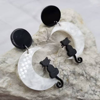 Black Cat Moon Earrings | Gothic Acrylic Dangles