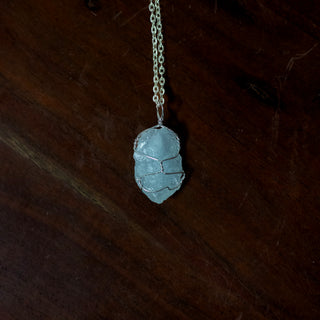 Wire-Wrapped Aquamarine Pendant | Natural w. Silver Chain