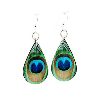 Peacock Feather Earrings | Laser-Cut Wood & Stainless Steel