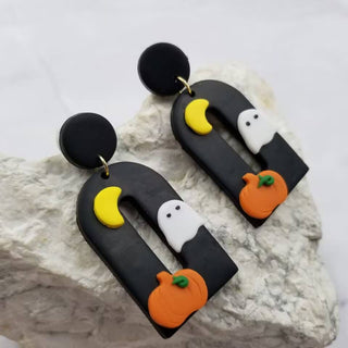 Clay Pumpkin & Ghost Earrings | Handmade Halloween Dangles