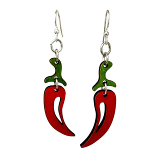 Chili Pepper Earrings | Laser-Cut Wood & Stainless Steel