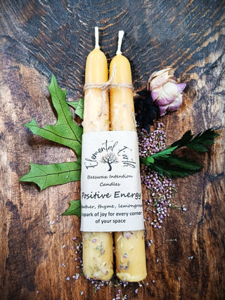 Positive Energy Dressed Beeswax Intention Candles for Joy and Uplifting Energy