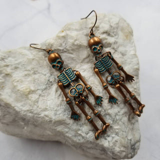 Vintage Skeleton Earrings | Antiqued Copper Gothic Dangles
