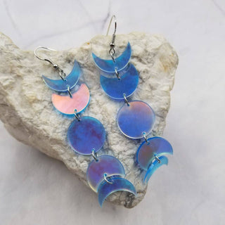 Moon Phases Holographic Earrings | Iridescent Celestial Dangles