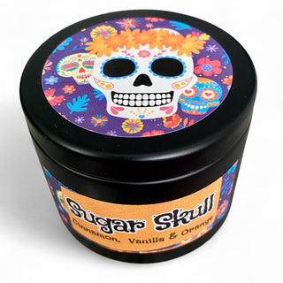 Sugar Skull Candle with Obsidian | Cinnamon, Vanilla & Orange