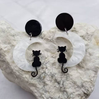 Black Cat Moon Earrings | Gothic Acrylic Dangles