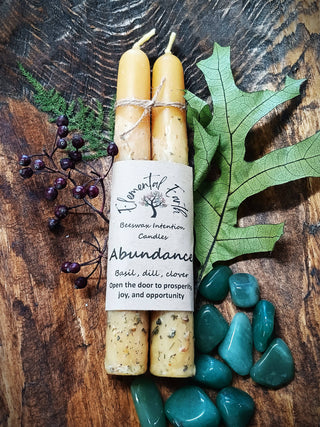 Abundance Dressed Beeswax Intention Candles for Prosperity and Opportunity