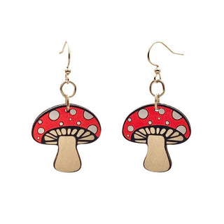 Mushroom Earrings | Laser-Cut Wood & Stainless Steel