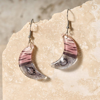Marbled Moon Drop Earrings | Fused Glass and Steel
