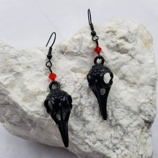 Black Raven Skull Earrings | Gothic Witchy Dangles