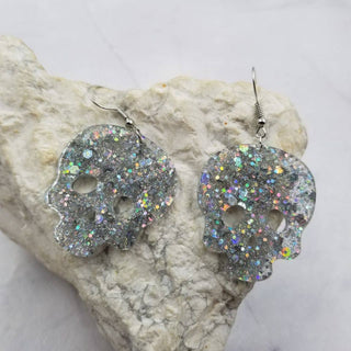 Glitter Skull Earrings | Sparkly Acrylic Dangles