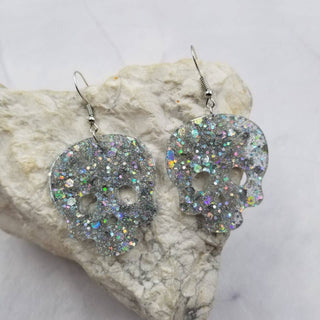 Glitter Skull Earrings | Sparkly Acrylic Dangles