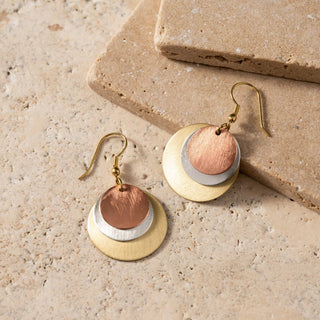 Jharana Layered Disc Earrings | Gold, Silver and Copper