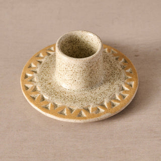 Etched Ceramic Taper Candle Holder | Speckled Stoneware