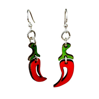 Chili Pepper Earrings | Laser-Cut Wood & Stainless Steel