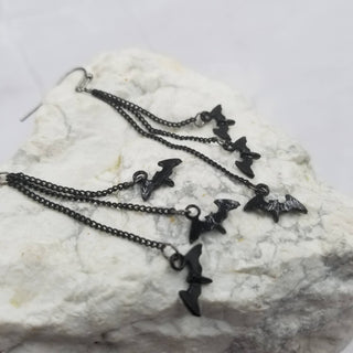Black Bat Chain Earrings | Gothic Triple-Dangle Earrings