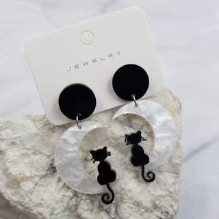 Black Cat Moon Earrings | Gothic Acrylic Dangles