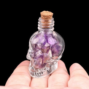 Glass Skull Bottle w. Crystal Chips