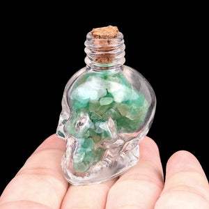 Glass Skull Bottle w. Crystal Chips