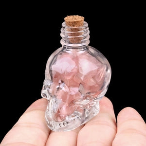 Glass Skull Bottle w. Crystal Chips