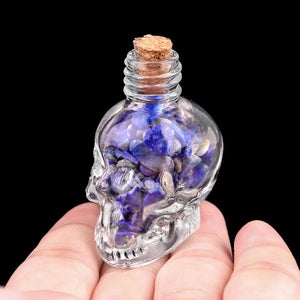 Glass Skull Bottle w. Crystal Chips