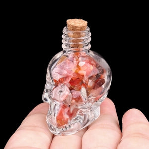 Glass Skull Bottle w. Crystal Chips