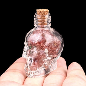 Glass Skull Bottle w. Crystal Chips