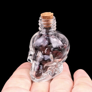 Glass Skull Bottle w. Crystal Chips