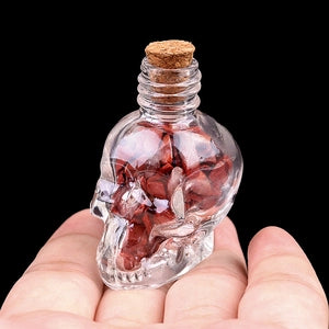 Glass Skull Bottle w. Crystal Chips