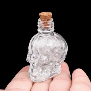 Glass Skull Bottle w. Crystal Chips