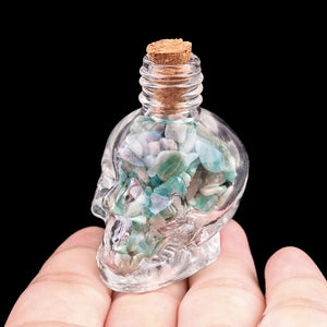 Glass Skull Bottle w. Crystal Chips