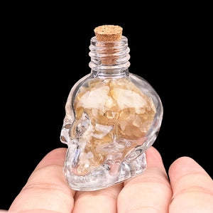 Glass Skull Bottle w. Crystal Chips