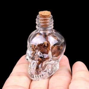Glass Skull Bottle w. Crystal Chips