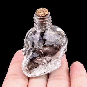 Glass Skull Bottle w. Crystal Chips