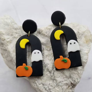 Clay Pumpkin & Ghost Earrings | Handmade Halloween Dangles