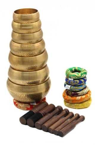 Hand-Hammered Himalayan Singing Bowl Set | 7-Piece Sound Healing Set