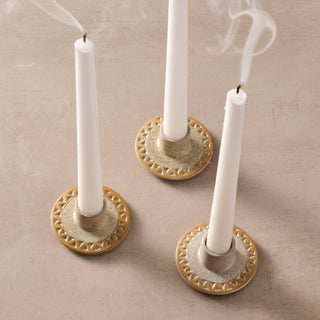 Etched Ceramic Taper Candle Holder | Speckled Stoneware