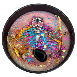 Sugar Skull Candle with Obsidian | Cinnamon, Vanilla & Orange