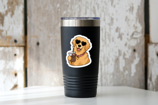 Coffee Lover Golden Retriever Vinyl Sticker