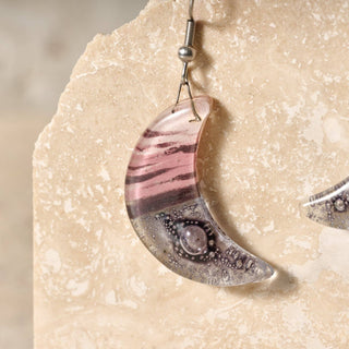 Marbled Moon Drop Earrings | Fused Glass and Steel
