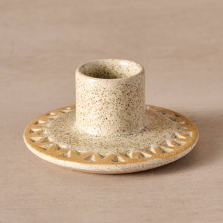 Etched Ceramic Taper Candle Holder | Speckled Stoneware