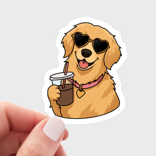 Coffee Lover Golden Retriever Vinyl Sticker