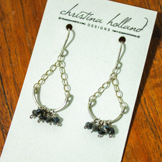 Hammered Hoops Earrings- Sapphire and Silver
