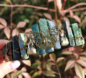 Natural Crystal Crown | Bronze Butterfly & Raven Skull Headband