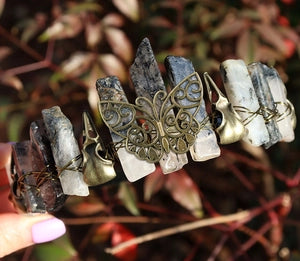 Natural Crystal Crown | Bronze Butterfly & Raven Skull Headband